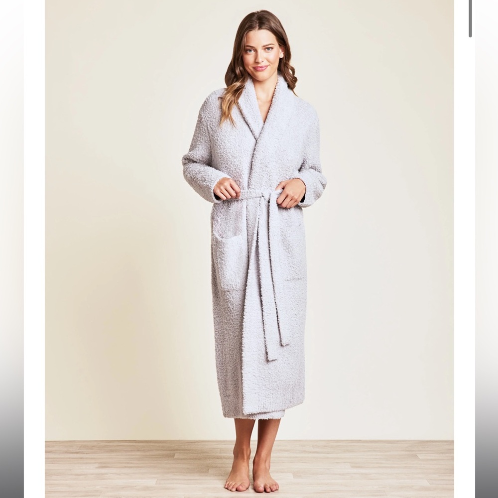 Barefoot Dreams Plush Shawl Collar Long Robe in Pale Gray